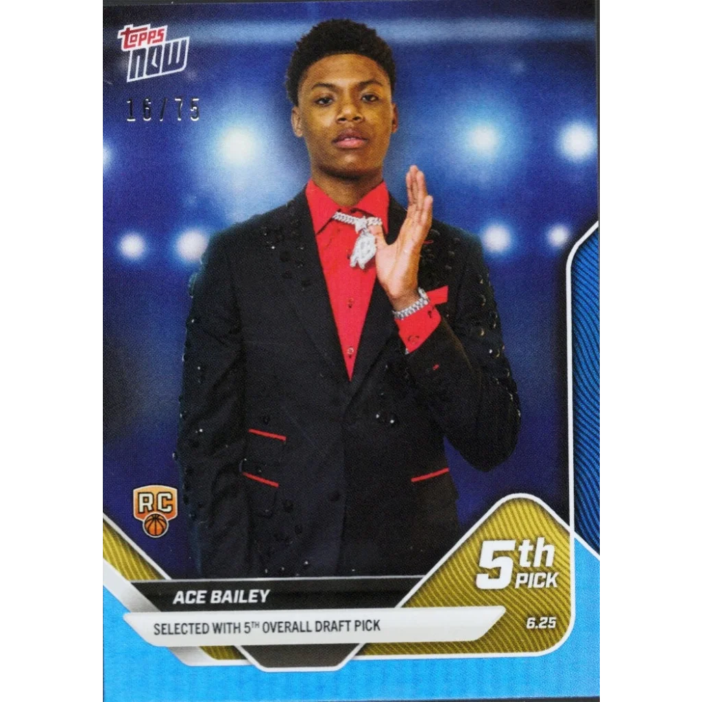 Ace Bailey Topps Now Basketball Card with Authentication showing a trading card image