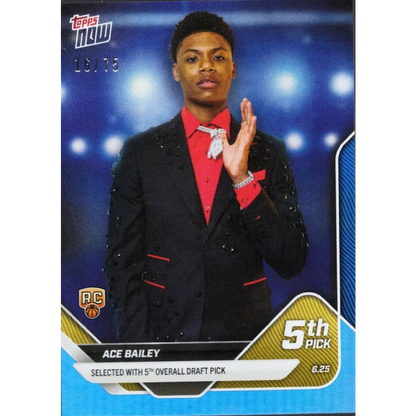 Ace Bailey Topps Now Basketball Card with Authentication showing a trading card image
