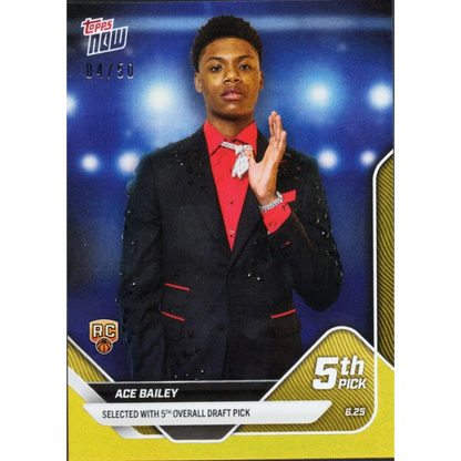 Ace Bailey Topps Now Basketball Card with Authentication showing a trading card image