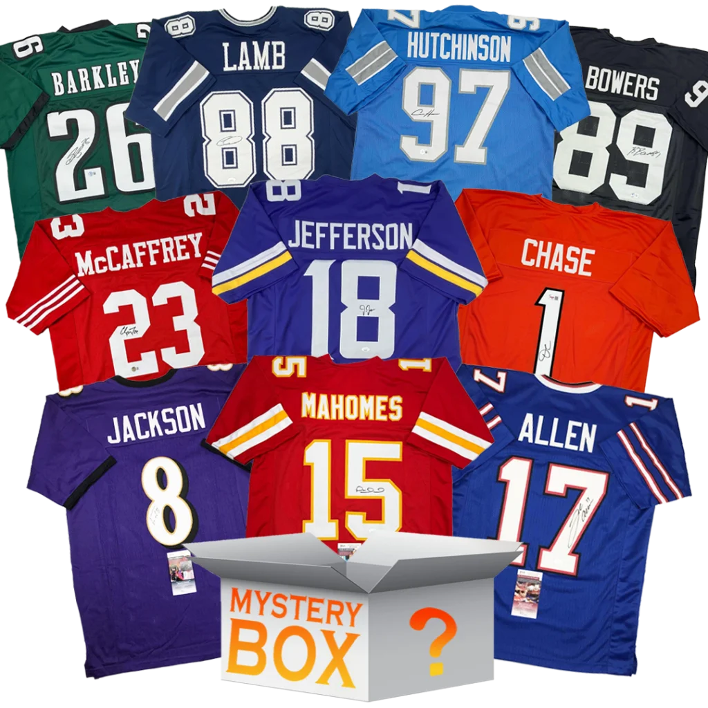 Active Pro Bowler Autographed/Signed Football Jersey Mystery Box with PSA JSA or Beckett COA | Hall of Fame Sports Memorabilia | vintageantiquesgifts.com