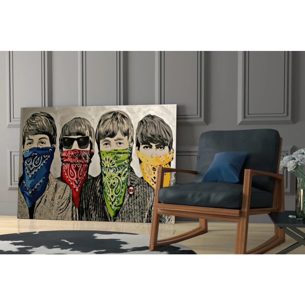 Beatles pop art canvas wall art with colorful bandanas
