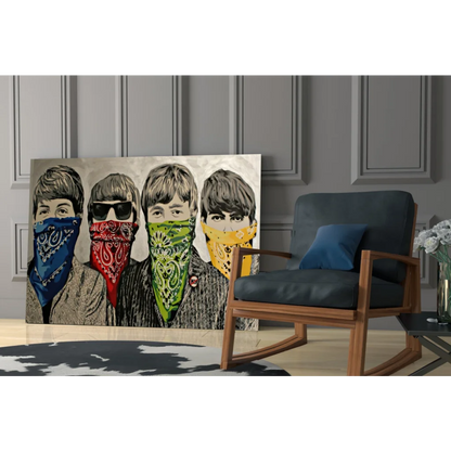 Beatles pop art canvas wall art with colorful bandanas