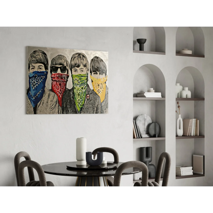 Beatles pop art canvas wall art with colorful paisley bandanas