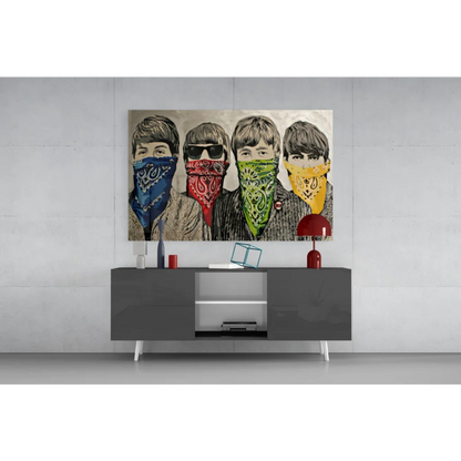 Beatles pop art canvas wall art with colorful paisley bandanas