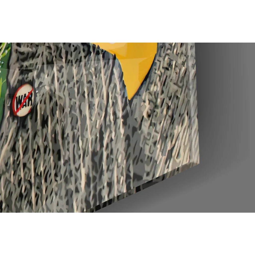 Beatles pop art wall art canvas with no war sticker on gray textured fabric