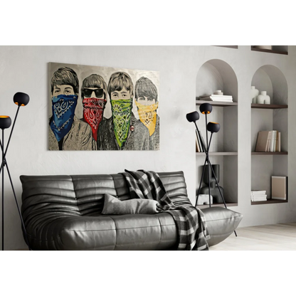 Beatles pop art canvas wall art with colorful paisley bandanas