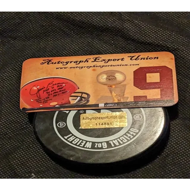 Adam Sandler auto signed hockey puck with collectible card on top for fans