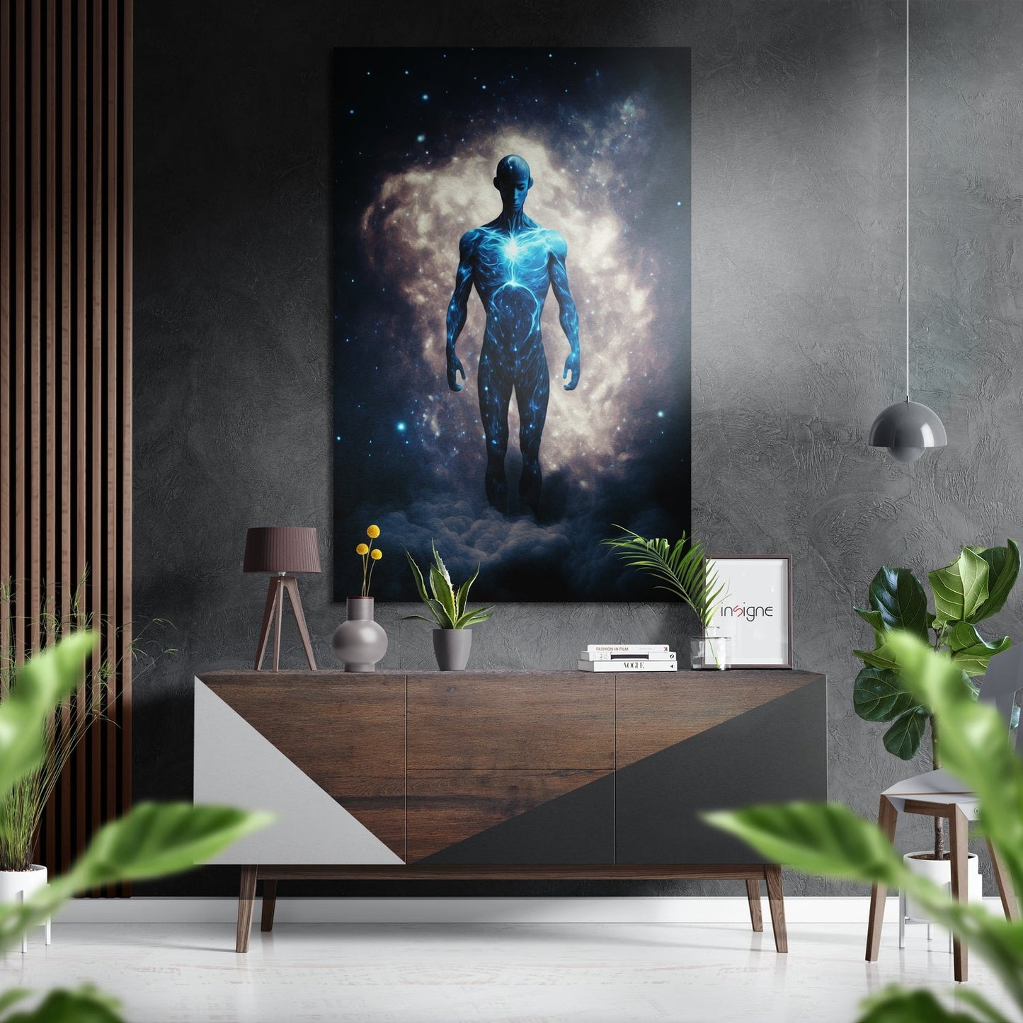 Floating Cosmic Man Above Clouds Brushed Aluminum Dibond Wall Art