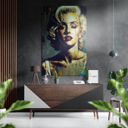 Teal Green Painterly Blonde Brushed Aluminum Dibond Wall Art