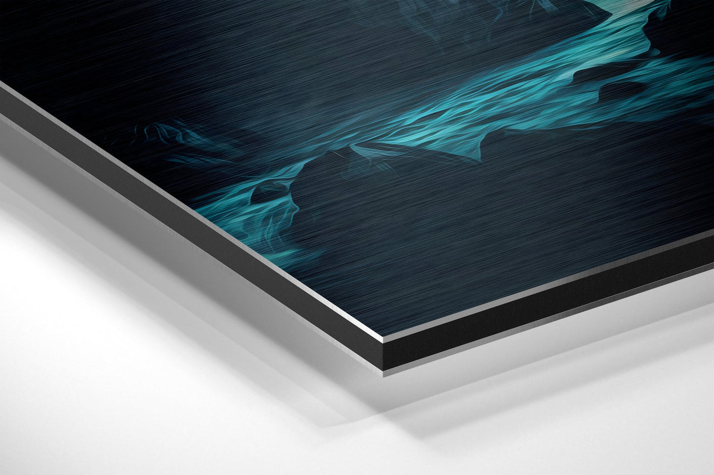 Misty Teal Valley Waterfall River Brushed Aluminum Dibond Wall Art