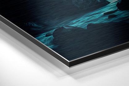 Misty Teal Valley Waterfall River Brushed Aluminum Dibond Wall Art