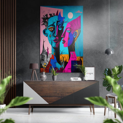 Fragmented Cubist Faces Brushed Aluminum Dibond Wall Art