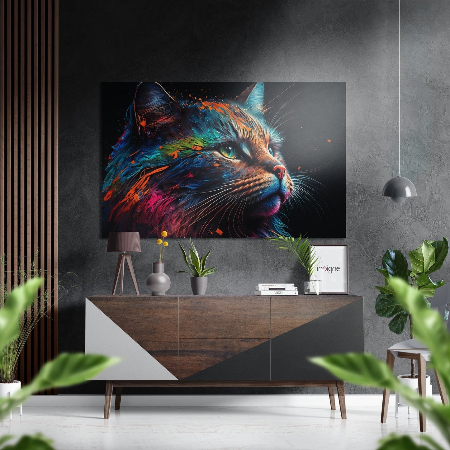 Paint Splash Cat Profile Portrait Brushed Aluminum Dibond Wall Art