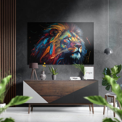 Feathered Blue Mane Lion Brushed Aluminum Dibond Wall Art