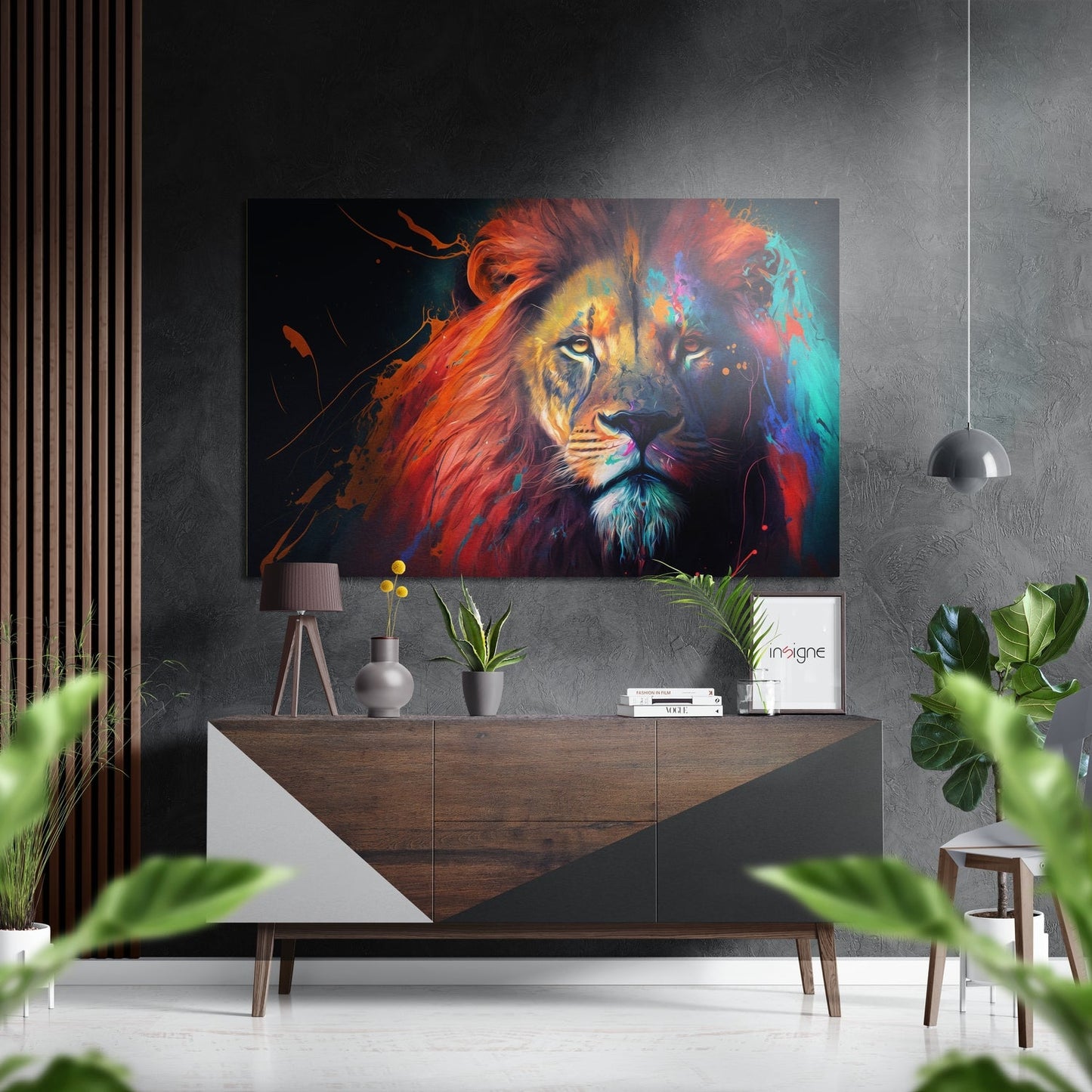 Crimson Rainbow Mane Lion Brushed Aluminum Dibond Wall Art