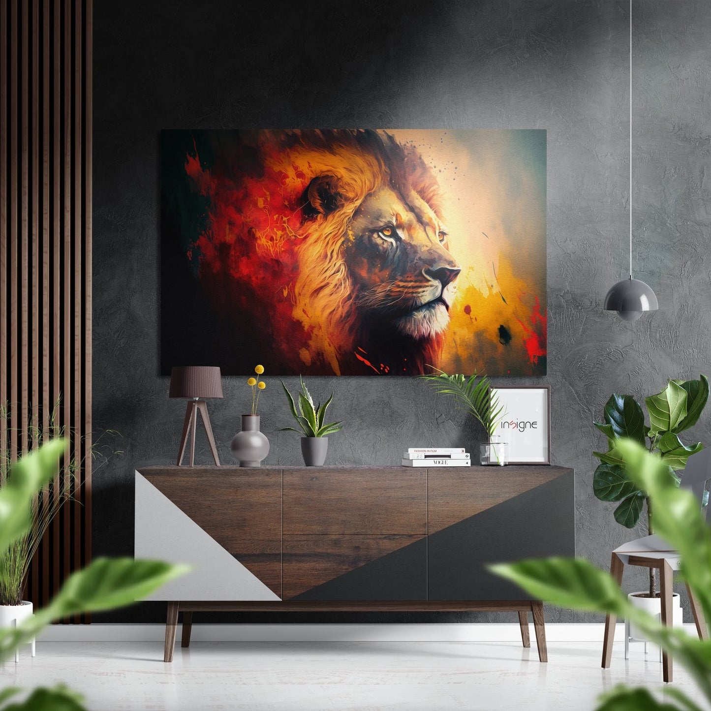 Fiery Ember Lion Profile Brushed Aluminum Dibond Wall Art