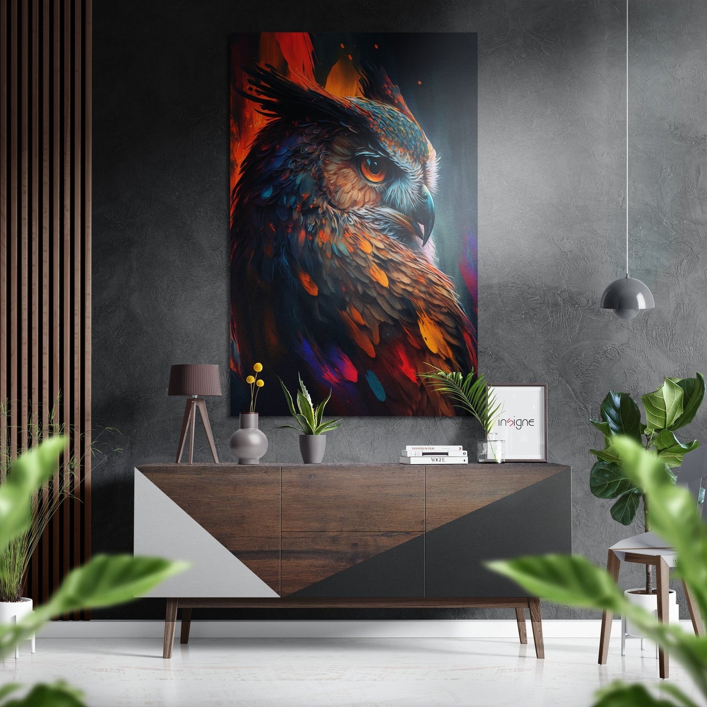 Fiery Orange Owl Profile Brushed Aluminum Dibond Wall Art