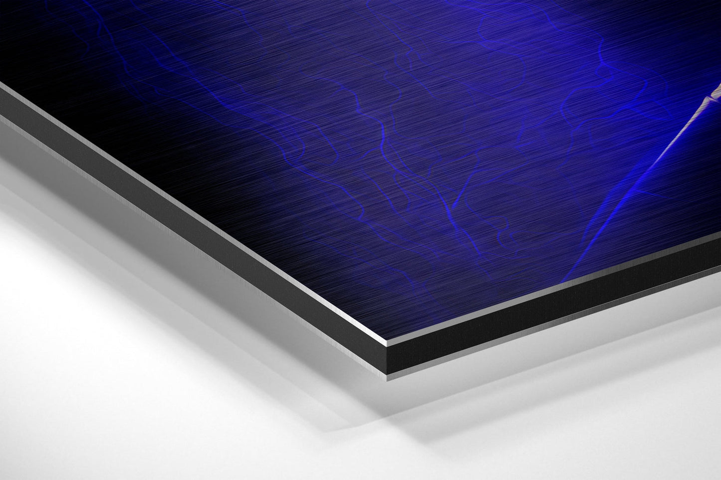 Electric Blue Shadow Fighter Face Brushed Aluminum Dibond Wall Art