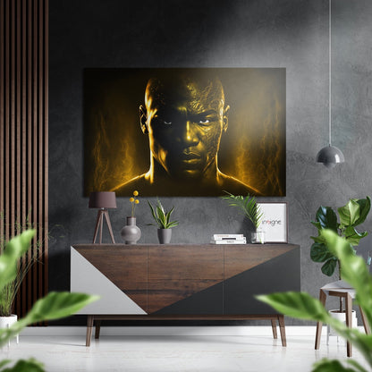 Golden Aura Etched Fighter Face Brushed Aluminum Dibond Wall Art