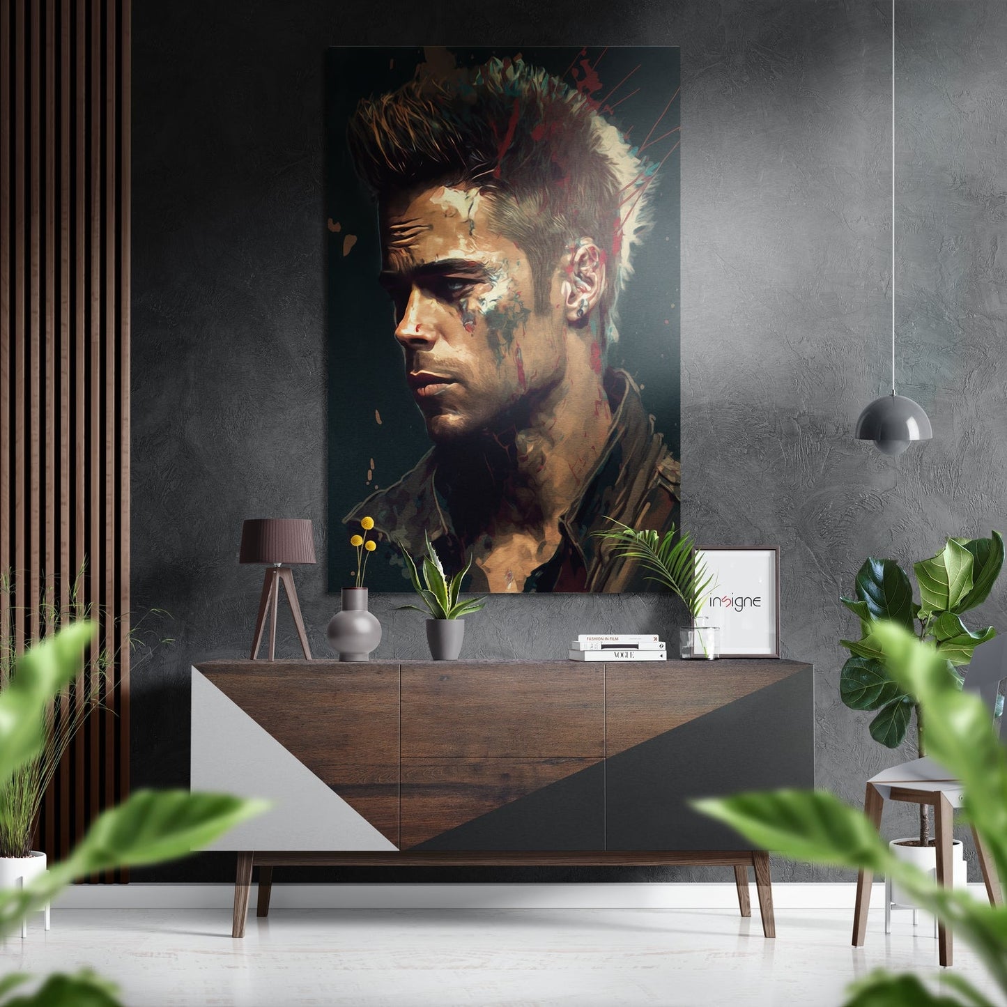 Teal Splatter Spiky Hair Profile Brushed Aluminum Dibond Wall Art