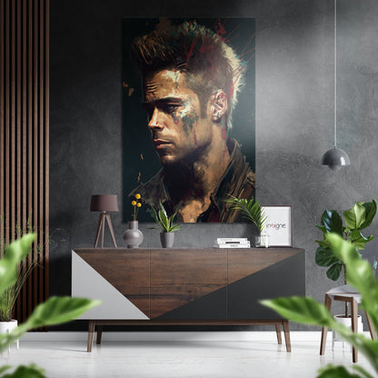 Teal Splatter Spiky Hair Profile Brushed Aluminum Dibond Wall Art