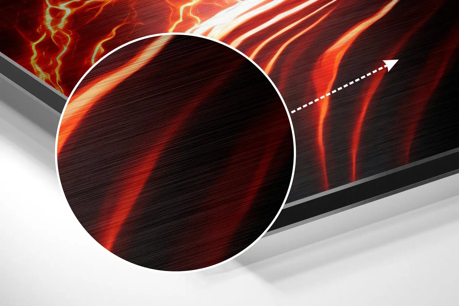 Sleek Lightning Strike brushed aluminium dibond metal wall art close-up