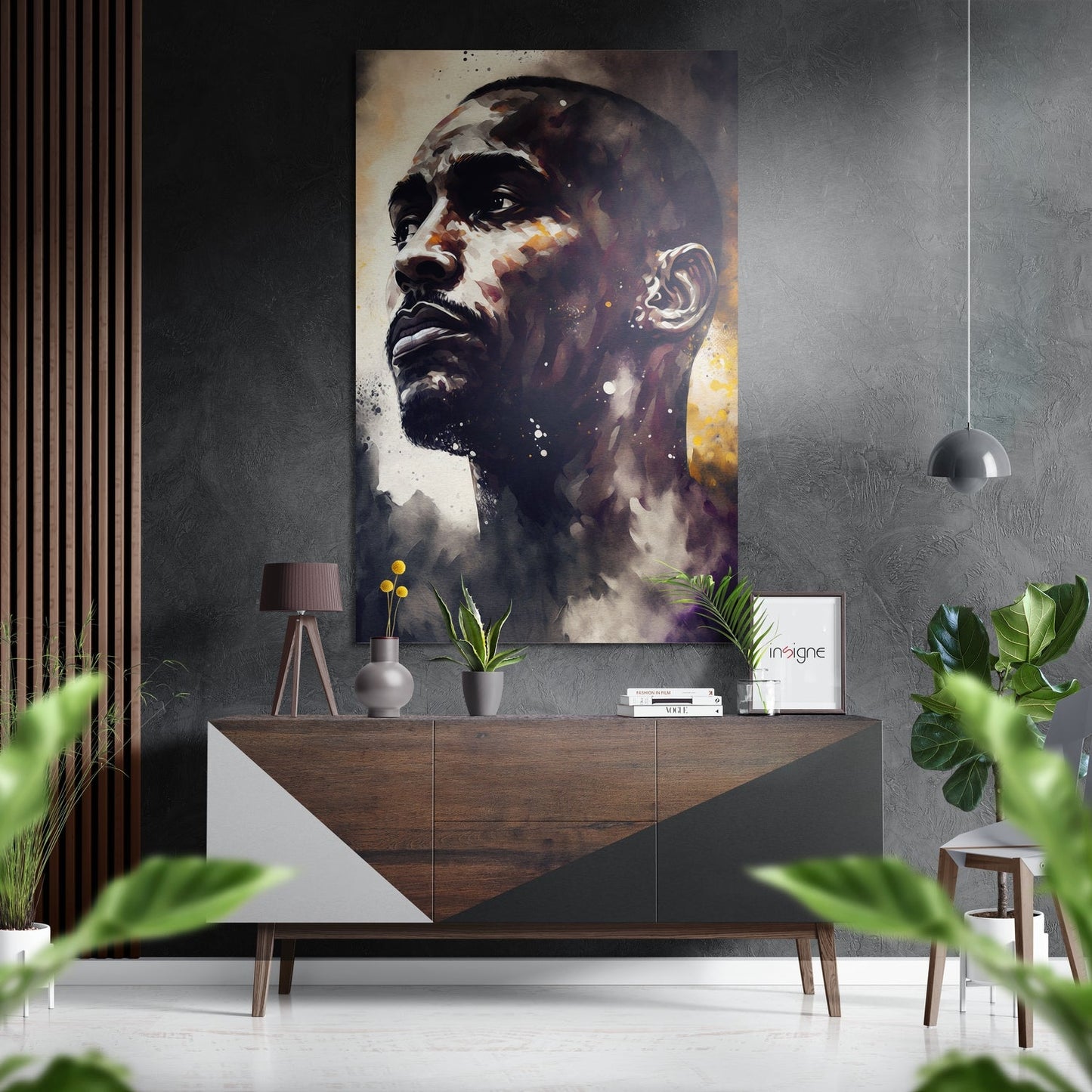 Bald Athlete Looking Up In Smoke Brushed Aluminum Dibond Wall Art