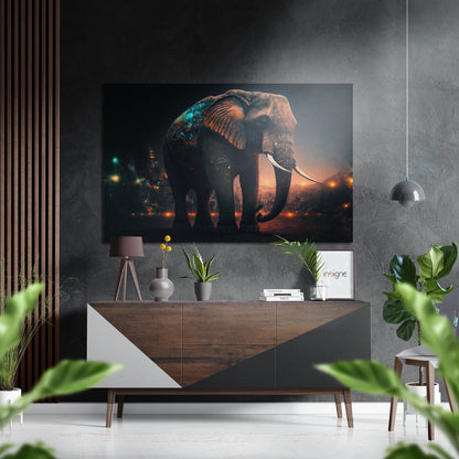 Glowing City Skyline Bokeh Elephant Brushed Aluminum Dibond Wall Art