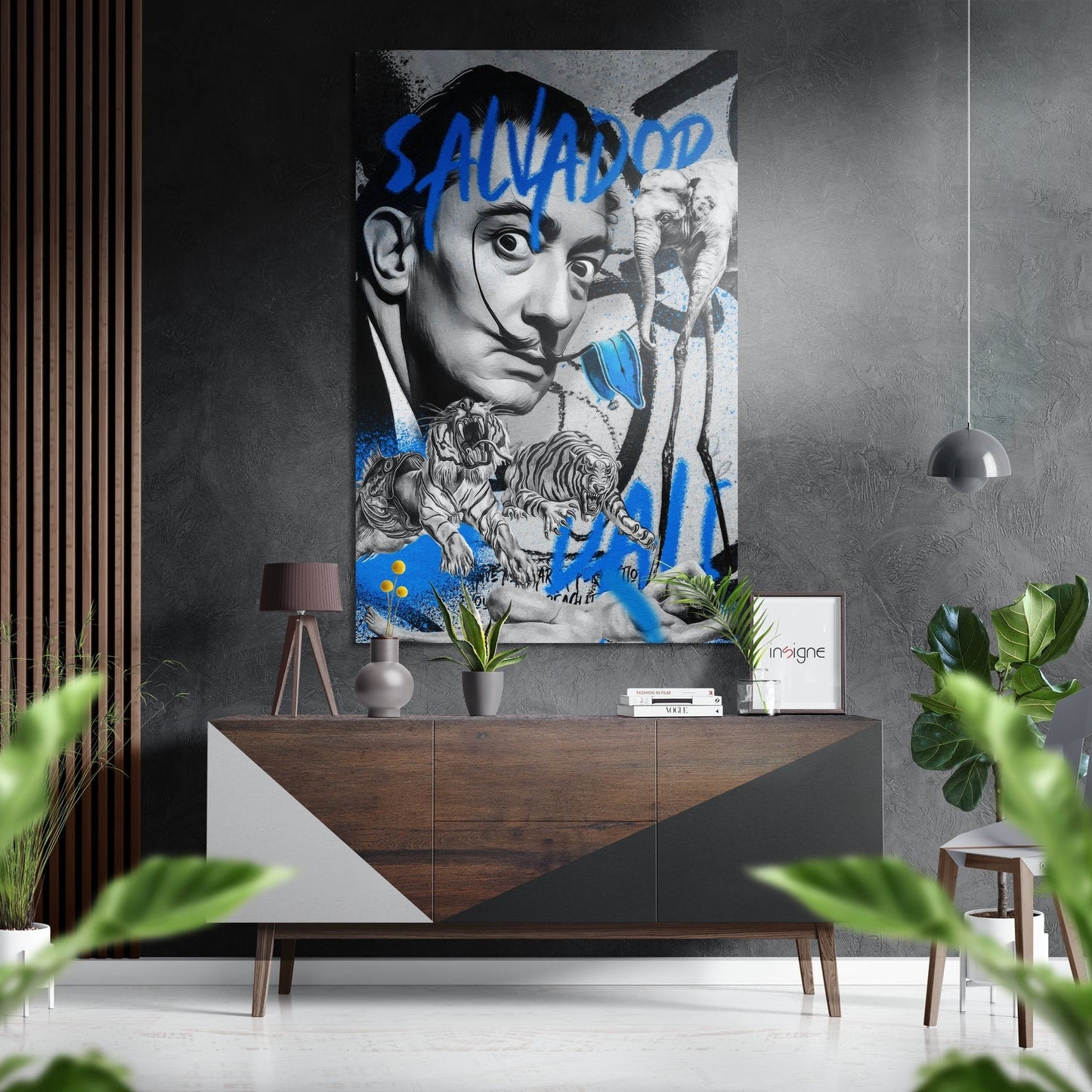 Blue Graffiti Tiger Collage Portrait Brushed Aluminum Dibond Wall Art