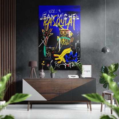 Blue Yellow Robot Figure Brushed Aluminum Dibond Wall Art