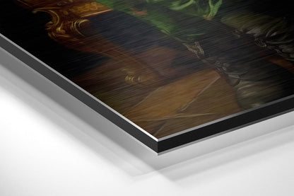 Close-up angled view of layered Dibond panel edges showing brushed aluminum frame and white backing layers.