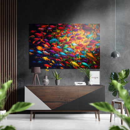 Rainbow Shoal of Tropical Fish Brushed Aluminum Dibond Wall Art