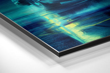 Vintage Coupe on Neon Rainy Street Brushed Aluminum Dibond Wall Art