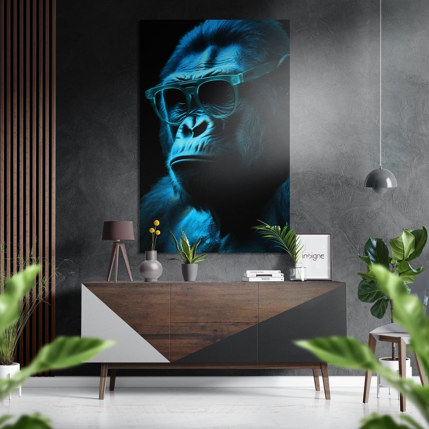 Electric Blue Gorilla in Sunglasses Brushed Aluminum Dibond Wall Art
