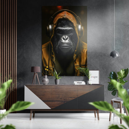 Mustard Hoodie DJ Gorilla Aluminum Brushed Aluminum Dibond Wall Art