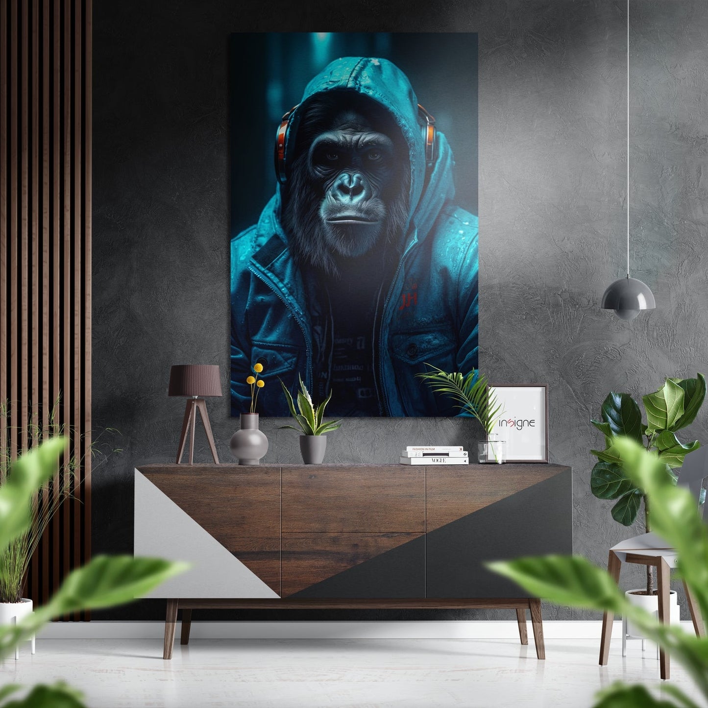 Dark Teal Hoodie Gorilla Aluminum Brushed Aluminum Dibond Wall Art