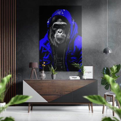 Electric Blue Hoodie Ape Aluminum Brushed Aluminum Dibond Wall Art