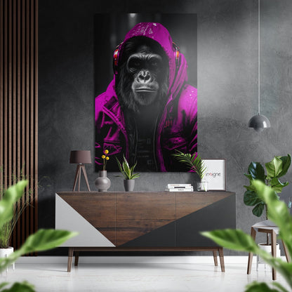 Magenta Hoodie DJ Ape Aluminum Brushed Aluminum Dibond Wall Art