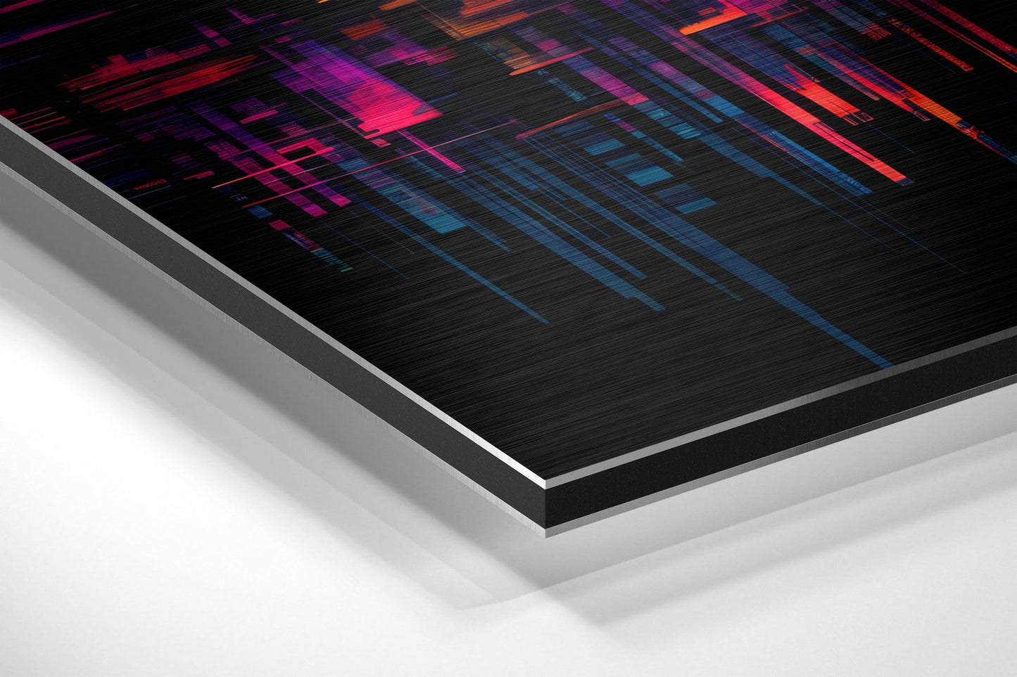 Neon Glitch City Skyline Bars Brushed Aluminum Dibond Wall Art