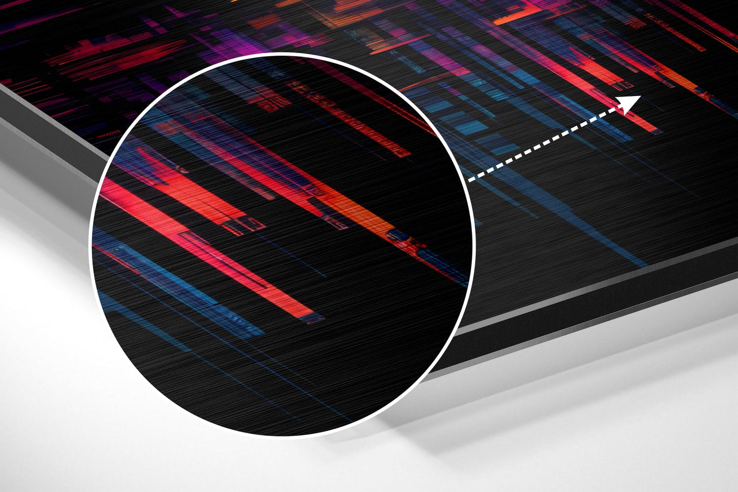 Neon Glitch City Skyline Bars Brushed Aluminum Dibond Wall Art