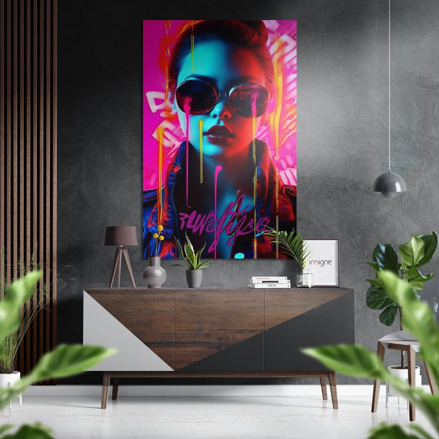 Magenta Neon Graffiti Woman Brushed Aluminum Dibond Wall Art