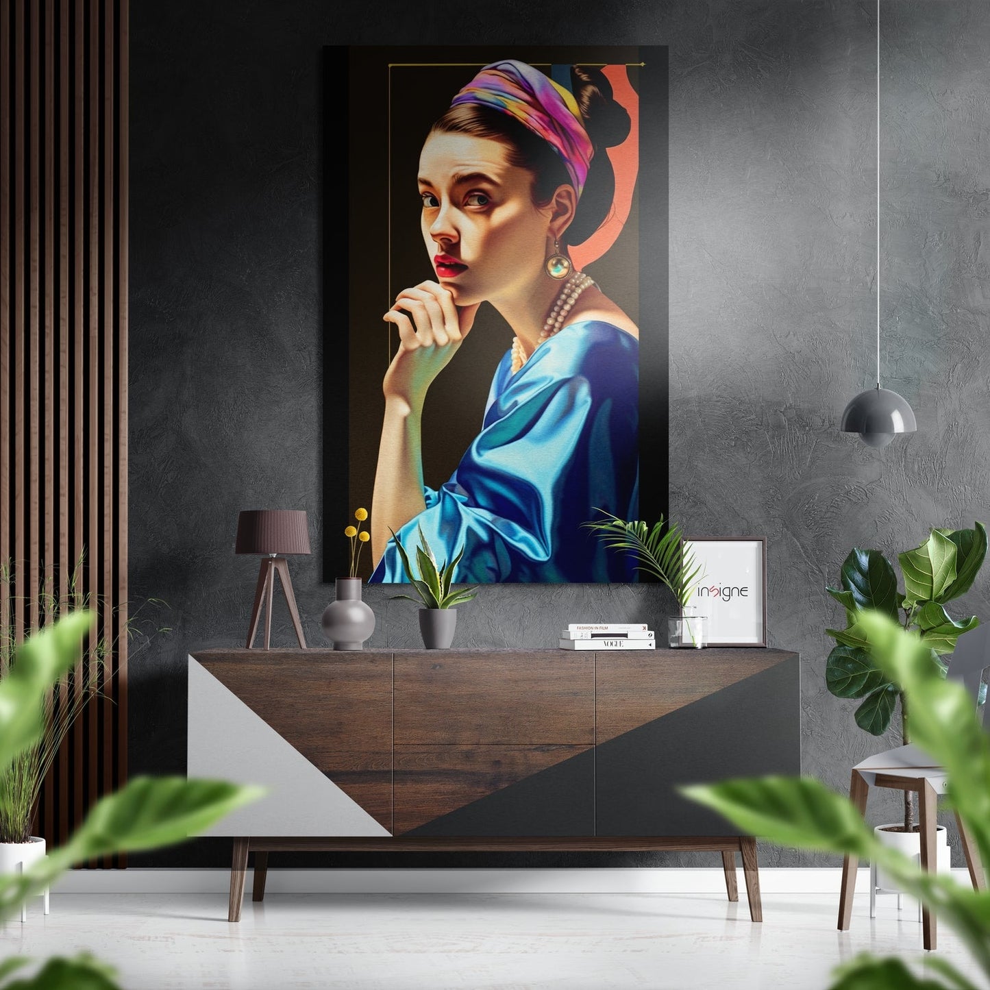 Girl with a Pearl Earring Rainbow Turban Brushed Aluminum Dibond Wall Art