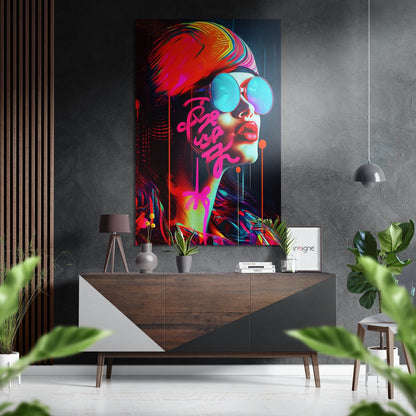 Blue Shades Rainbow Woman Brushed Aluminum Dibond Wall Art