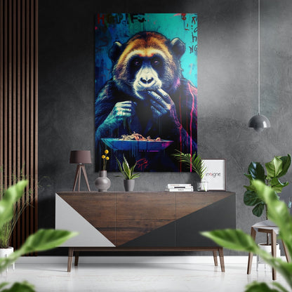 Neon Ape Eating Noodles Graffiti Brushed Aluminum Dibond Wall Art