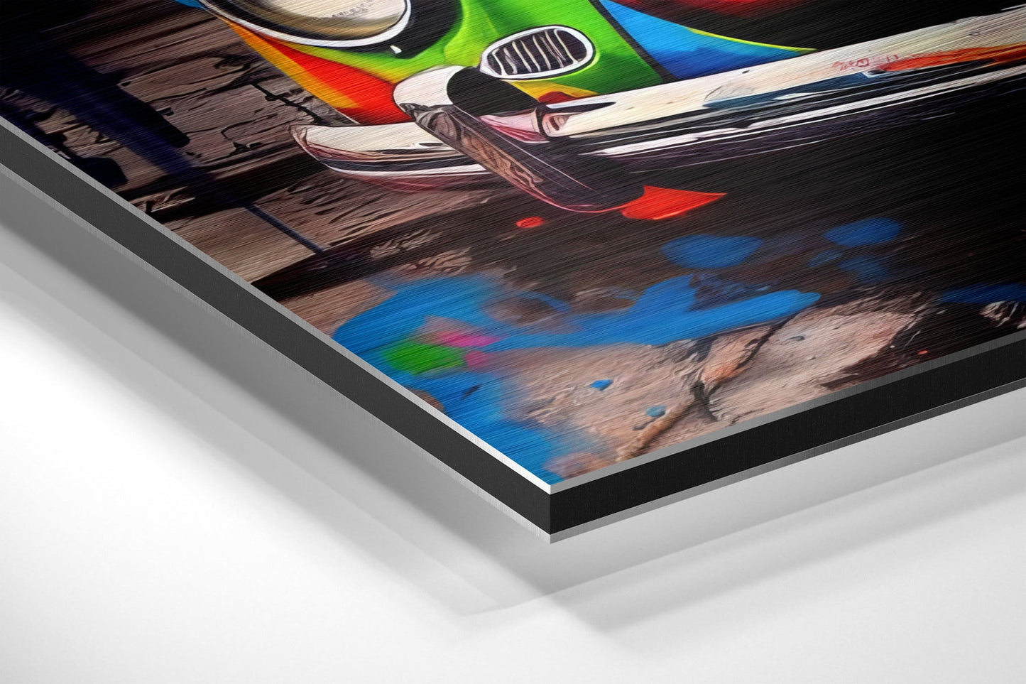 Classic Compact Car  Brushed Aluminum Dibond Wall Art