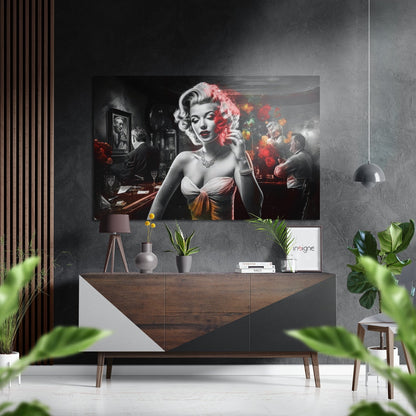 Smoke and Roses Bar Woman Brushed Aluminum Dibond Wall Art