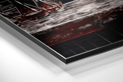 Crimson Bar Woman with Glass Brushed Aluminum Dibond Wall Art