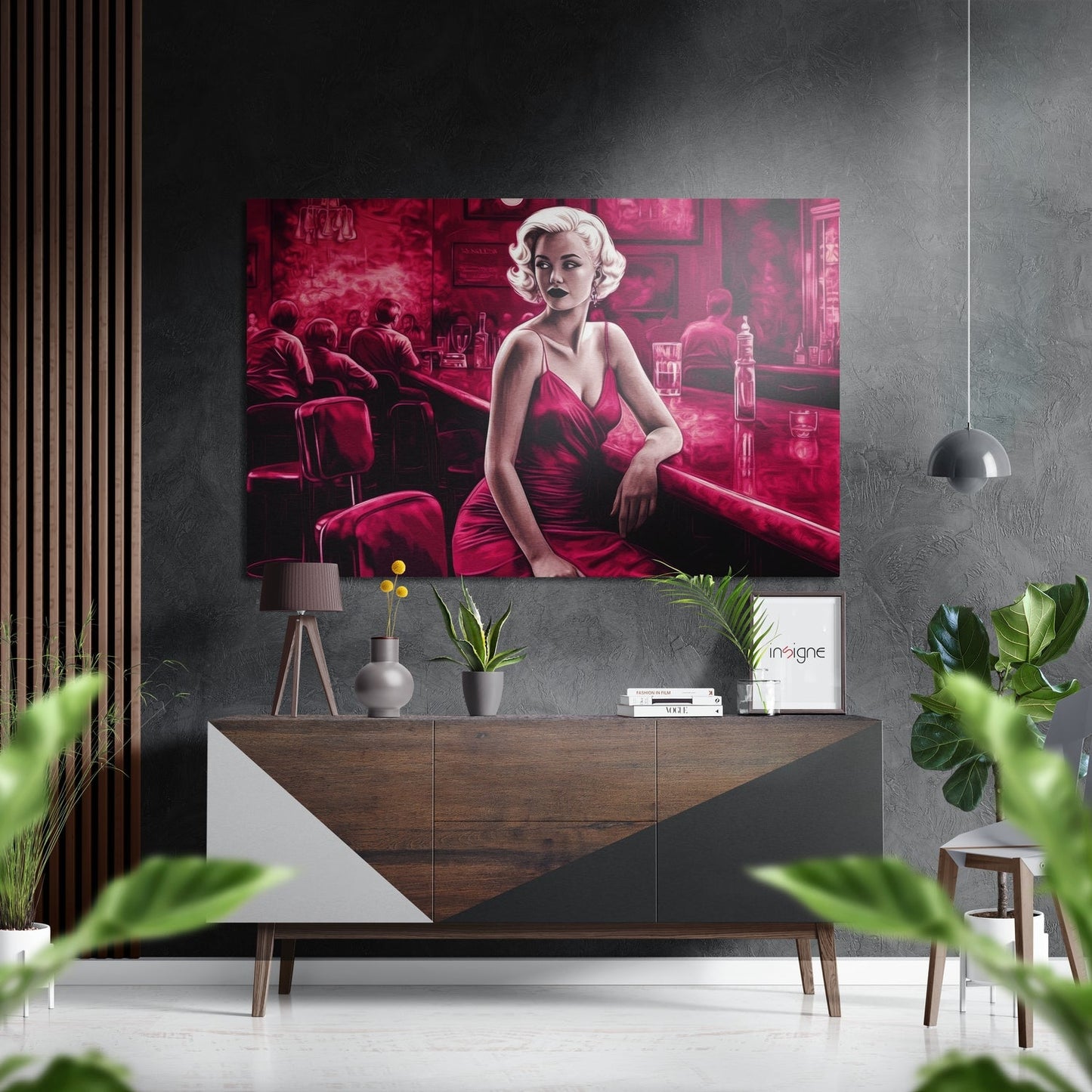 Magenta Diner Bar Woman Brushed Aluminum Dibond Wall Art