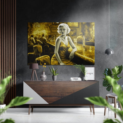 Golden Diner Bar Woman Brushed Aluminum Dibond Wall Art
