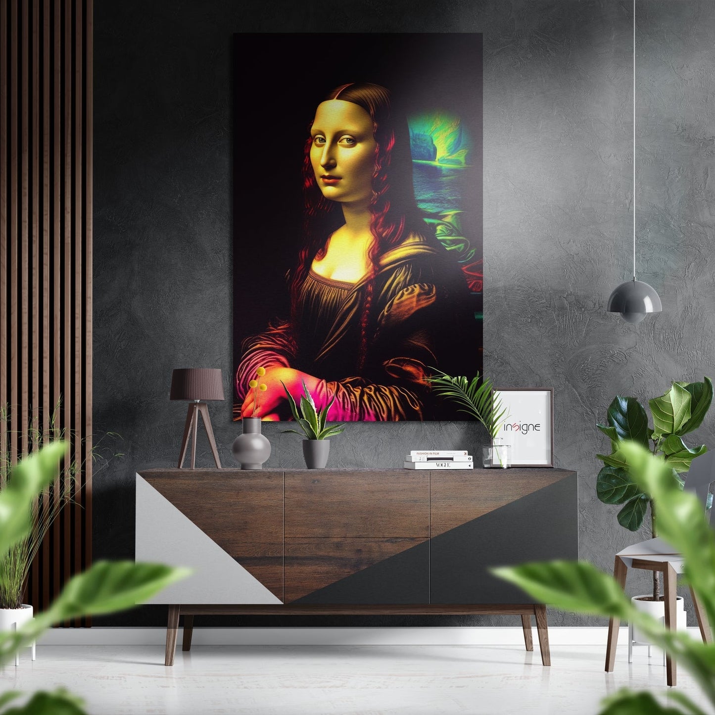 Mona Lisa Neon Gold Glow Portrait Brushed Aluminum Dibond Wall Art